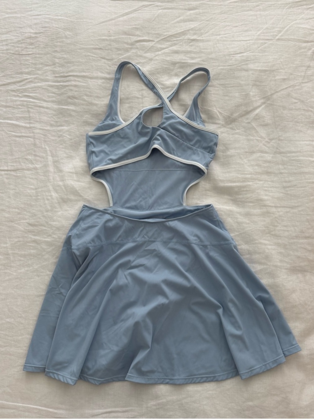 HALARA Light Blue & White Scoop Neck Mini Dress with Cutout Skirt - Picture 4 of 5